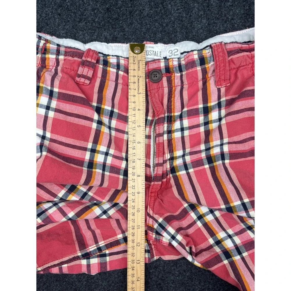Aeropostale Mens Red‎ Plaid Cargo Shorts Size 32 Authentic Cargo Multi Pocket
